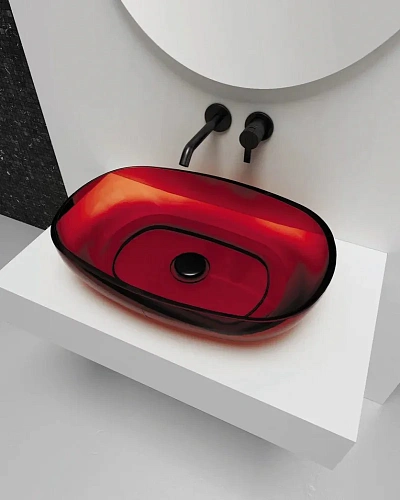 Раковина ABBER Kristall AT2805Rubin накладная, прозрачная, красная Раковина ABBER Kristall AT2805Rubin накладная, прозрачная, красная