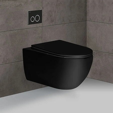 Унитаз подвесной Vincea Evo VT1-34MB безободковый, матовый черный, ультратонкое soft-close сиденье Унитаз подвесной Vincea Evo VT1-34MB безободковый, матовый черный, ультратонкое soft-close сиденье