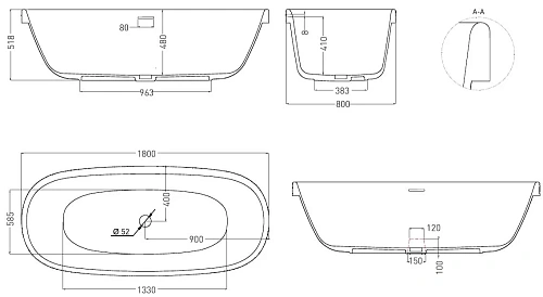 Ванна отдельностоящая Salini GRECA IN 180x80 104821M из искусственого камня S-Stone Ванна отдельностоящая Salini GRECA IN 180x80 104821M из искусственого камня S-Stone
