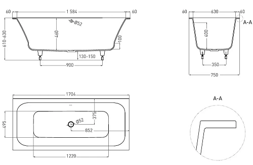 Ванна из искусственного камня Salini ORLANDA AXIS 170x75 103213M S-Sense Ванна из искусственного камня Salini ORLANDA AXIS 170x75 103213M S-Sense