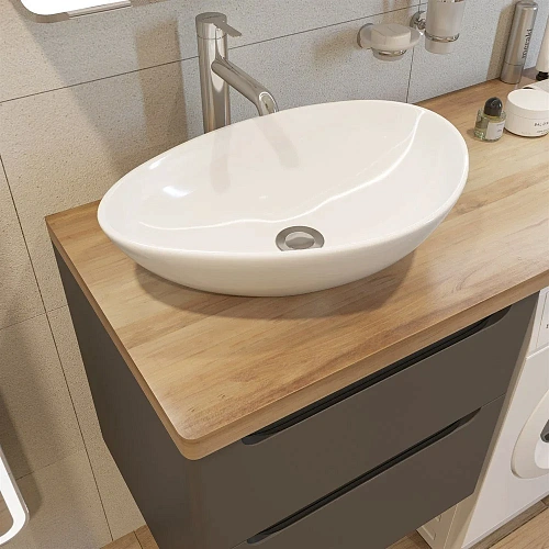 Тумба с раковиной STWORKI Берген 60 серая со светлой столешницей 122, Moduo 55 Leaf, R 549664 Тумба с раковиной STWORKI Берген 60 серая со светлой столешницей 122, Moduo 55 Leaf, R 549664