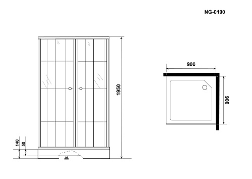 Душевой уголок Niagara Nova NG-0190-14 (900х900х1950) низкий поддон (14см), стекло прозрачное, _01901412 Душевой уголок Niagara Nova NG-0190-14 (900х900х1950) низкий поддон (14см), стекло прозрачное, _01901412