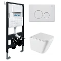 Комплект унитаза ABBER Rechteck AC1219TC белый, с закрытым дном с инсталляцией AC0105 и кнопкой AC0121MW белая матовая Комплект унитаза ABBER Rechteck AC1219TC белый, с закрытым дном с инсталляцией AC0105 и кнопкой AC0121MW белая матовая