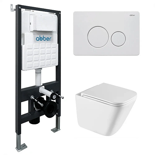 Комплект унитаза ABBER Rechteck AC1219TC белый, с закрытым дном с инсталляцией AC0105 и кнопкой AC0121MW белая матовая Комплект унитаза ABBER Rechteck AC1219TC белый, с закрытым дном с инсталляцией AC0105 и кнопкой AC0121MW белая матовая