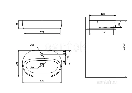 Раковина Santek Одри Round 420x620 1WH501710 1.WH50.1.710 Раковина Santek Одри Round 420x620 1WH501710 1.WH50.1.710