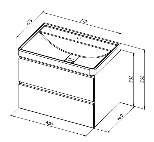 Тумба под раковину Aquanet Вега 70 (2 ящика) 00308333 Тумба под раковину Aquanet Вега 70 (2 ящика) 00308333
