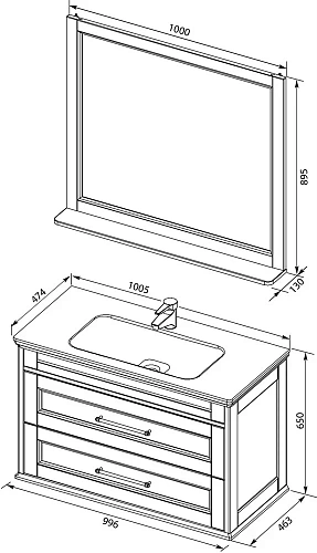Комплект мебели Aquanet Бостон М 100 белый матовый 00210628 Комплект мебели Aquanet Бостон М 100 белый матовый 00210628