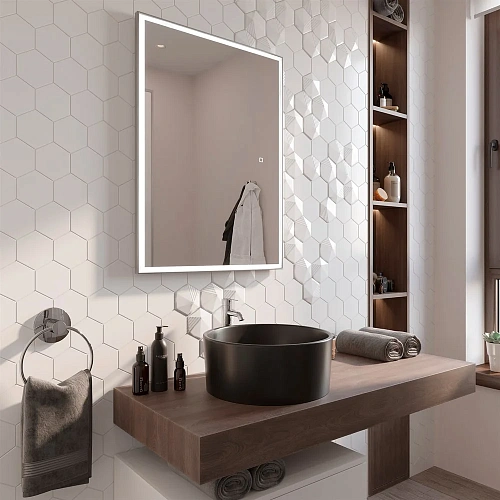 Зеркало STWORKI Ольборг 80 с подсветкой, сенсор на зеркале, прямоугольное, настенное, серое 507916 Зеркало STWORKI Ольборг 80 с подсветкой, сенсор на зеркале, прямоугольное, настенное, серое 507916