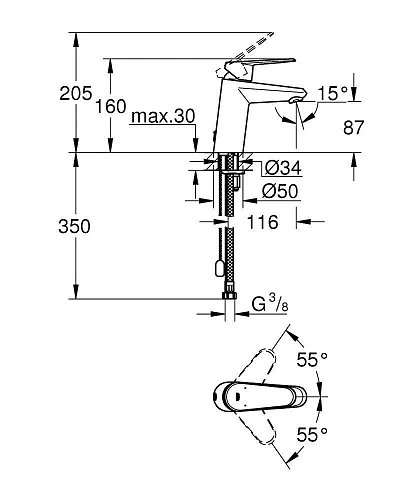 Смеситель для раковины GROHE Eurodisc Cosmopolitan с цепочкой и ограничением расхода воды, хром (331 3317820E Смеситель для раковины GROHE Eurodisc Cosmopolitan с цепочкой и ограничением расхода воды, хром (331 3317820E