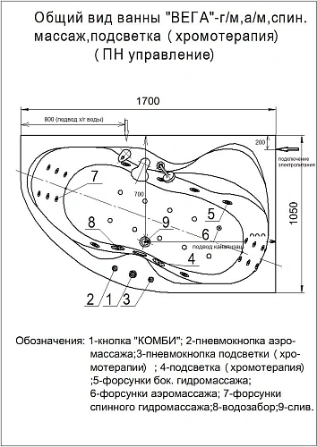 Акриловая ванна Aquatek Вега 170x105 асимметричная, левая, с каркасом VEG170-0000084 Акриловая ванна Aquatek Вега 170x105 асимметричная, левая, с каркасом VEG170-0000084
