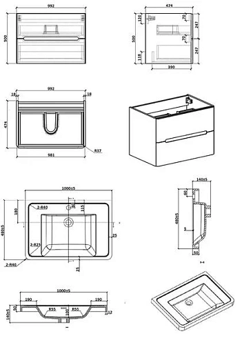 Тумба с раковиной Parly Spa River100 подвесная 1000x480x550 Тумба с раковиной Parly Spa River100 подвесная 1000x480x550