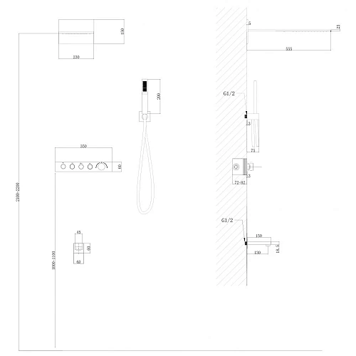 Душевая система ABBER Rund AF8753 скрытого монтажа с изливом, термостат, хром Душевая система ABBER Rund AF8753 скрытого монтажа с изливом, термостат, хром