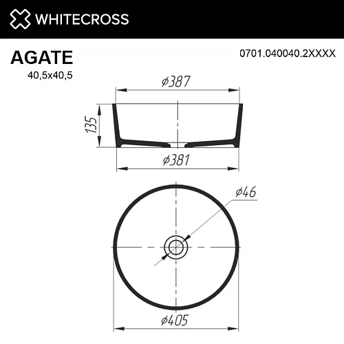 Раковина WHITECROSS Agate 0701.040040.2XXXX D=40,5 RAL матовый из искусственного камня Раковина WHITECROSS Agate 0701.040040.2XXXX D=40,5 RAL матовый из искусственного камня