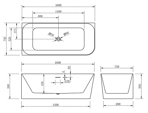 Акриловая ванна ABBER AB9331-1.6 L 160x75 левосторонняя, белая Акриловая ванна ABBER AB9331-1.6 L 160x75 левосторонняя, белая