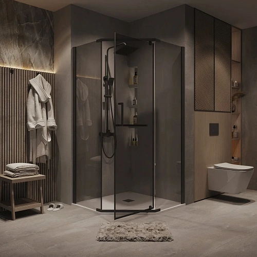 Душевой уголок GROSSMAN Pragma 302.K33.03.1010.21.10 (100x100x195) трапеция,распашн,черн.матов,стекло тониров Душевой уголок GROSSMAN Pragma 302.K33.03.1010.21.10 (100x100x195) трапеция,распашн,черн.матов,стекло тониров