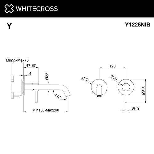 Смеситель для раковины WHITECROSS Y Y1225NIB скрытого монтажа, брашированный никель Смеситель для раковины WHITECROSS Y Y1225NIB скрытого монтажа, брашированный никель