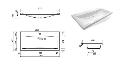 Раковина Эстет Монако 100 ФР-00002726 1000х480 накладная Раковина Эстет Монако 100 ФР-00002726 1000х480 накладная