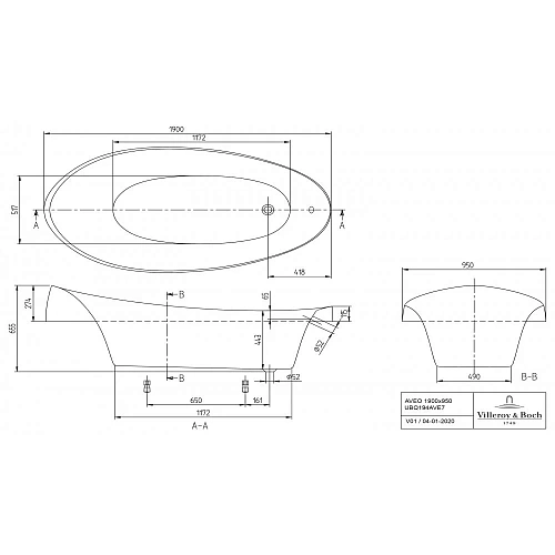 Ванна квариловая Villeroy & Boch Aveo 190 x 90 см UBQ194AVE7V-01 Ванна квариловая Villeroy & Boch Aveo 190 x 90 см UBQ194AVE7V-01