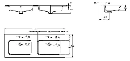Раковина Roca The Gap 120 двойная, 2 отверстия 3279A0000 Раковина Roca The Gap 120 двойная, 2 отверстия 3279A0000