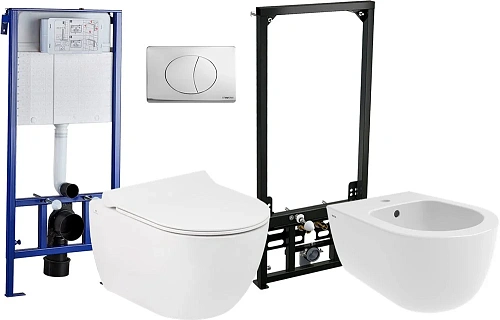 Комплект Унитаз подвесной Seramiksan Hill A031161H безободковый, с микролифтом + Система инсталляции 562805 Комплект Унитаз подвесной Seramiksan Hill A031161H безободковый, с микролифтом + Система инсталляции 562805