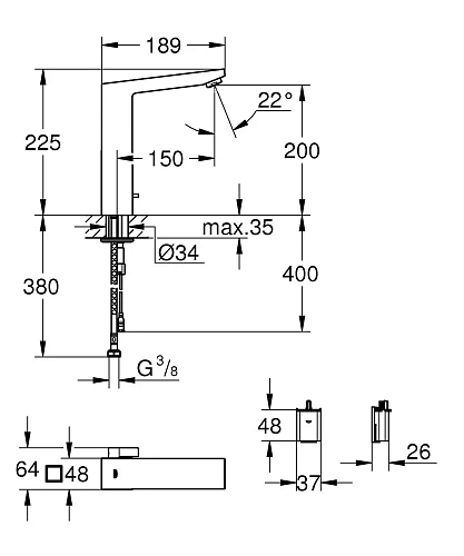 Смеситель для раковины GROHE Eurocube E инфракрасный (36441000) Смеситель для раковины GROHE Eurocube E инфракрасный (36441000)