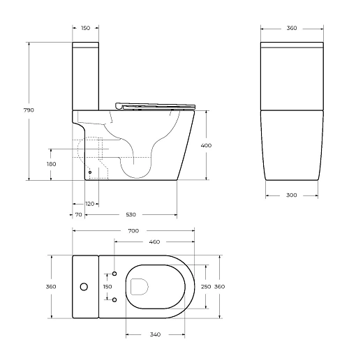 Унитаз напольный BelBagno TRE-TOR BB673CP-MN-TOR/SC с сиденьем Унитаз напольный BelBagno TRE-TOR BB673CP-MN-TOR/SC с сиденьем