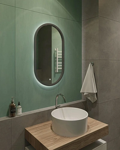 Зеркало DIWO Казань 45 серое, с подсветкой, овальное, в стиле лофт, сенсорное управление 543683 Зеркало DIWO Казань 45 серое, с подсветкой, овальное, в стиле лофт, сенсорное управление 543683