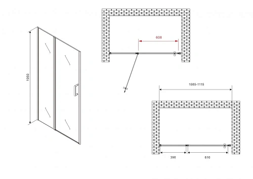 Душевая дверь ABBER Sonnenstrand AG04110BS 110 см универсальная, профиль черный, стекло прозрачное Душевая дверь ABBER Sonnenstrand AG04110BS 110 см универсальная, профиль черный, стекло прозрачное