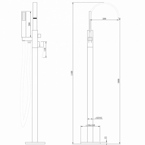 Смеситель для ванны ABBER Wasserfall AF8615G напольный, золото матовое Смеситель для ванны ABBER Wasserfall AF8615G напольный, золото матовое