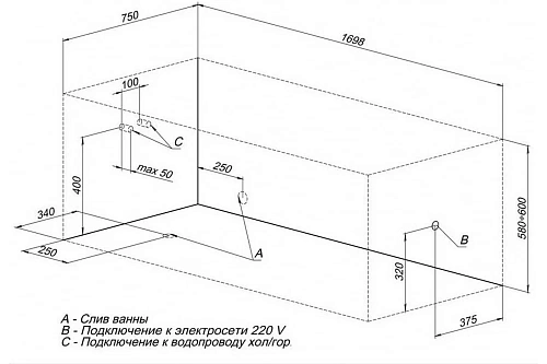 Акриловая ванна Aquanet Bright 170x75 00232982 Акриловая ванна Aquanet Bright 170x75 00232982