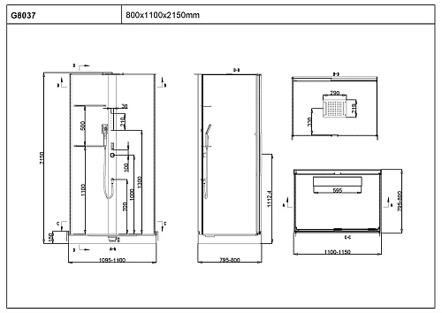 Душевая кабина Black&White G8037 (800х1100х2140) 8037000 Душевая кабина Black&White G8037 (800х1100х2140) 8037000