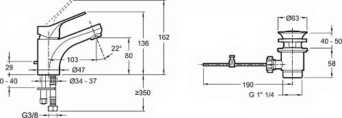 Смеситель для раковины Jacob Delafon Brive E75760-CP с донным клапаном Смеситель для раковины Jacob Delafon Brive E75760-CP с донным клапаном