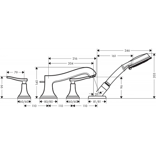 Смеситель на борт ванны hansgrohe Metropol Classic 31441000 Смеситель на борт ванны hansgrohe Metropol Classic 31441000