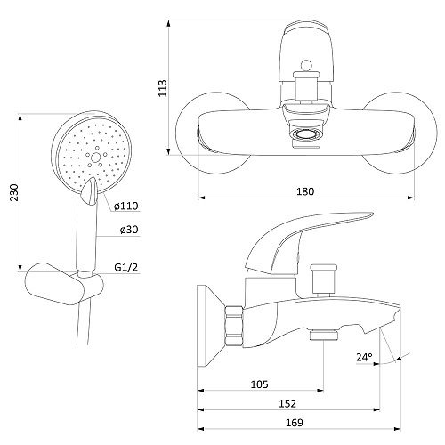 Смеситель для ванны Damixa Palace Bit 311300000 с душем Смеситель для ванны Damixa Palace Bit 311300000 с душем