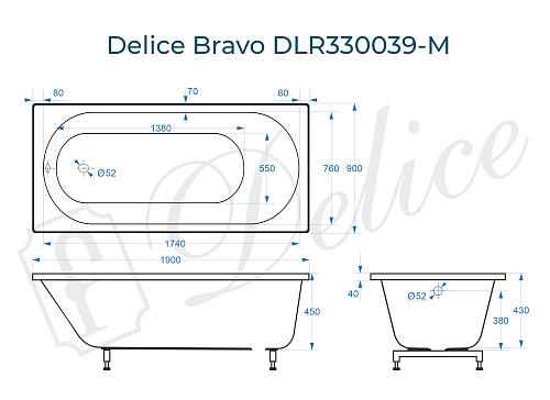 Ванна из искусственного камня Delice Bravo 190х90 DLR330039-M матовая Ванна из искусственного камня Delice Bravo 190х90 DLR330039-M матовая