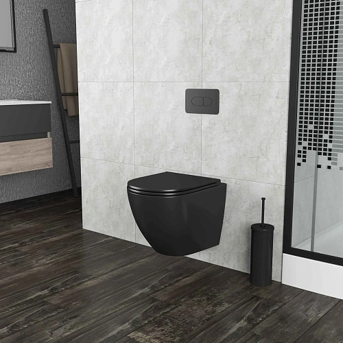 Унитаз подвесной GROSSMAN GR-4457BMS 520x360x320 черный матовый безободковый с тонкой крышкой Унитаз подвесной GROSSMAN GR-4457BMS 520x360x320 черный матовый безободковый с тонкой крышкой