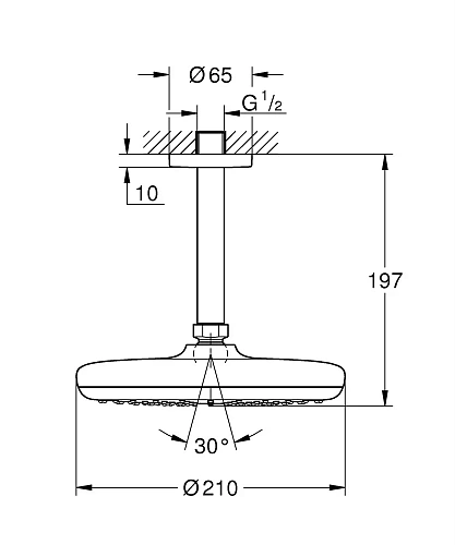 Верхний душ GROHE Tempesta 210 с потолочным душевым кронштейном 142 мм, расход 9.5 л/мин, хром (2641 26414000 Верхний душ GROHE Tempesta 210 с потолочным душевым кронштейном 142 мм, расход 9.5 л/мин, хром (2641 26414000