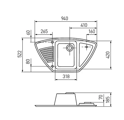 Кухонная мойка Aquaton Лория 1A715032LR260 из литого мрамора, угловая, латте Кухонная мойка Aquaton Лория 1A715032LR260 из литого мрамора, угловая, латте