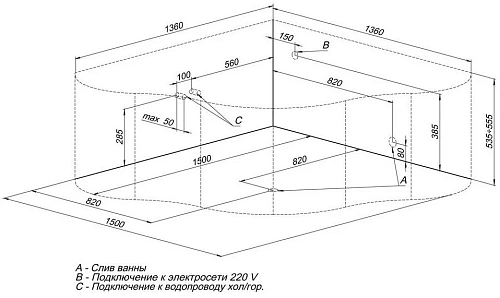 Акриловая ванна Aquanet Margarita 150x150 00204006 Акриловая ванна Aquanet Margarita 150x150 00204006