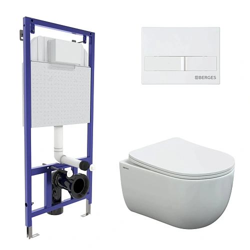 Комплект инсталляции BERGES NOVUM525, с клавишей смыва L1 белый, VENTAS Rimless и сиденьем Ventas Slim SO, микролифт, быстросъём 043308 Комплект инсталляции BERGES NOVUM525, с клавишей смыва L1 белый, VENTAS Rimless и сиденьем Ventas Slim SO, микролифт, быстросъём 043308