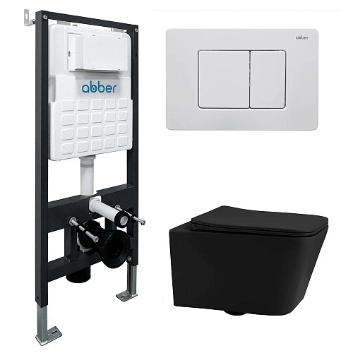 Комплект унитаза ABBER Rechteck AC1201MB черный матовый с инсталляцией AC0105 и кнопкой AC0120MW белая матовая Комплект унитаза ABBER Rechteck AC1201MB черный матовый с инсталляцией AC0105 и кнопкой AC0120MW белая матовая