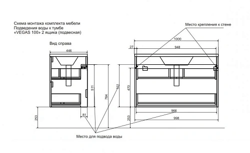 Тумба с раковиной Эстет Vegas ФР-00003486 1000х450 подвесная 2 ящика Тумба с раковиной Эстет Vegas ФР-00003486 1000х450 подвесная 2 ящика