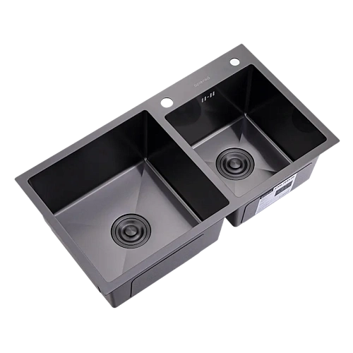 Кухонная мойка Splenka S706.7843.09 с двумя чашами из нержавеющей стали в базу от 80см, графит Кухонная мойка Splenka S706.7843.09 с двумя чашами из нержавеющей стали в базу от 80см, графит