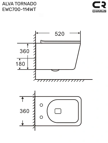 Унитаз подвесной CHARUS ALVA TORNADO EWC700-114WT безободковый c легкосъемным сиденьем микролифт Унитаз подвесной CHARUS ALVA TORNADO EWC700-114WT безободковый c легкосъемным сиденьем микролифт