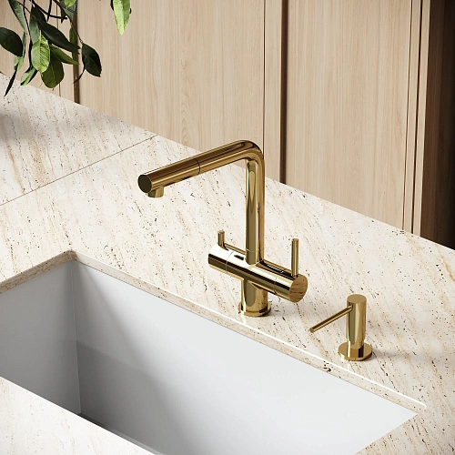 Смеситель для кухни SANCOS Spin SC4015ZG с вытяжным изливом, c краном для фильтрованной воды полированное золото Смеситель для кухни SANCOS Spin SC4015ZG с вытяжным изливом, c краном для фильтрованной воды полированное золото