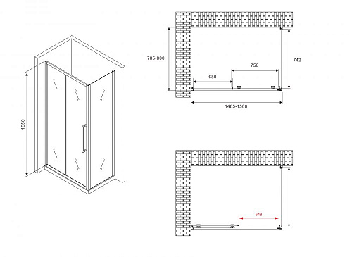 Душевой уголок ABBER Schwarzer Diamant AG30150BH-S80B 150x80 см универсальный, профиль черный, стекло прозрачное Душевой уголок ABBER Schwarzer Diamant AG30150BH-S80B 150x80 см универсальный, профиль черный, стекло прозрачное