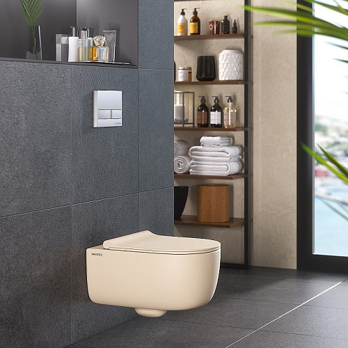 Унитаз подвесной BERGES EGO XL Rimless сиденье EGO XL Slim SO матовый жасмин, микролифт, быстросъемн 082728 Унитаз подвесной BERGES EGO XL Rimless сиденье EGO XL Slim SO матовый жасмин, микролифт, быстросъемн 082728