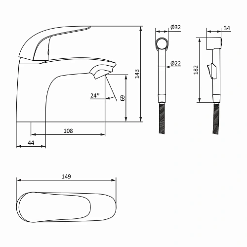 Смеситель для раковины Damixa Palace Bit 310300000 с гигиеническим душем Смеситель для раковины Damixa Palace Bit 310300000 с гигиеническим душем