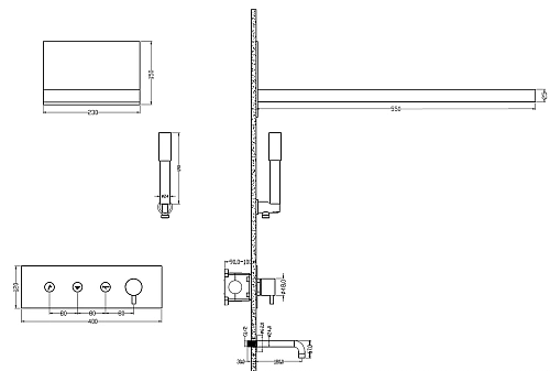 Душевая система Boheme FUSION 130-2-B BLACK с изливом встраиваемая Душевая система Boheme FUSION 130-2-B BLACK с изливом встраиваемая