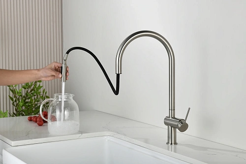 Смеситель для кухни AQUAme Cucina AQM9901BN с выдвижным изливом,никель шлифованный Смеситель для кухни AQUAme Cucina AQM9901BN с выдвижным изливом,никель шлифованный